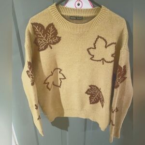 NWOT Fall knit sweater cozy fall leaves Med thick brown